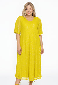 Dress circle sleeve paillet - yellow - #1