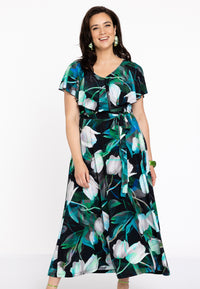 Dress frilled V-neck TULIPS - black - #1