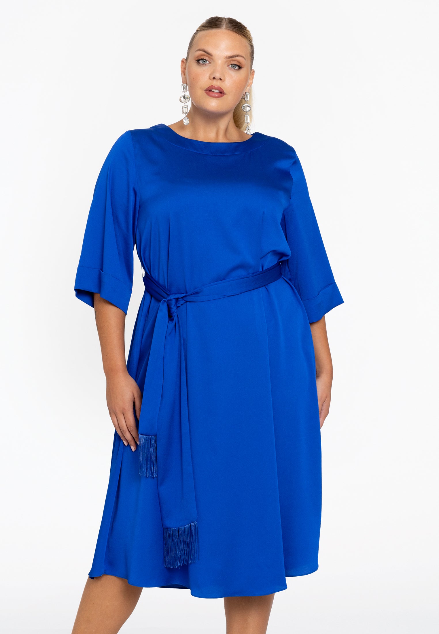 yoek Jurk met ceintuur SATINI Indigo Online Kleding