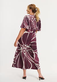 Dress V-neck FLORAL MERLOT - dark red - #3