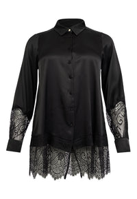 Shirt A-line SATIN - black - #3