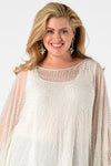 Tunic square net beaded border - white 