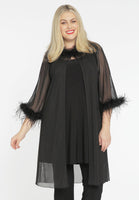 Mesh cardigan with feathers - black  - #1