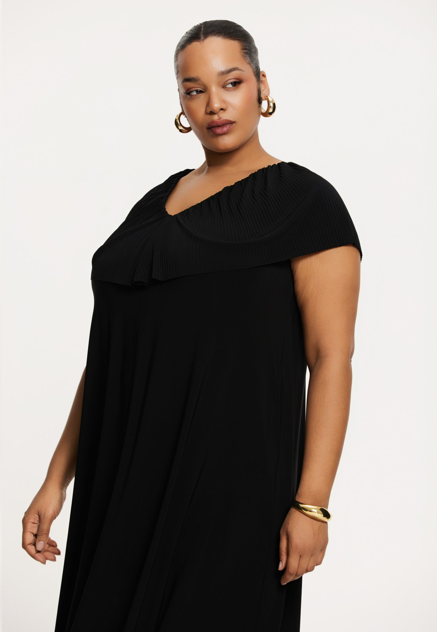 yoek Jurk met plissé ruches Swing DOLCE Zwart Outlet Online Kleding