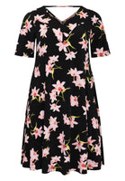 Dress A-line HIBISCUS - black  - #4