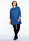 Blouse side ruffles check - blue