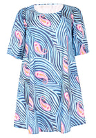 Dress A-line puff sleeve PAISLEY - blue - #4