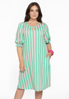 Dress lantern puff sleeve STRIPY - green