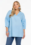 Tunic V-neck LINEN - light blue