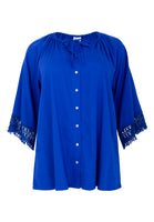 Blouse A-line LINEN MIX - indigo - #1