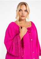 Blouse A-line LINEN MIX - pink - #1