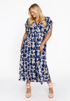 Lange jurk met ruches tessa - blauw